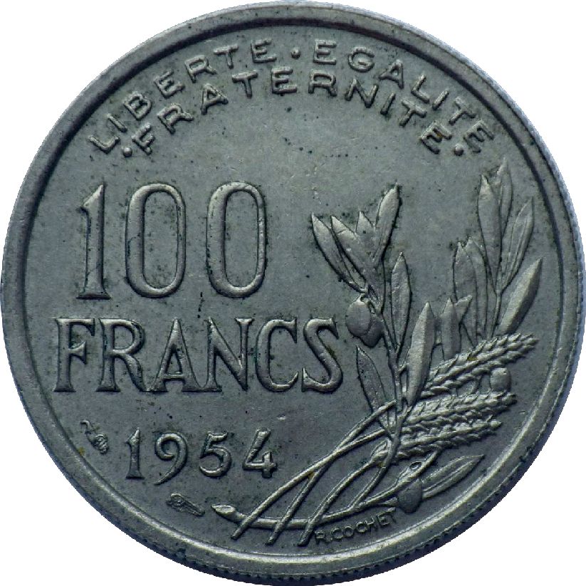 монета 100 франків Франція, 1954 — зображення 1