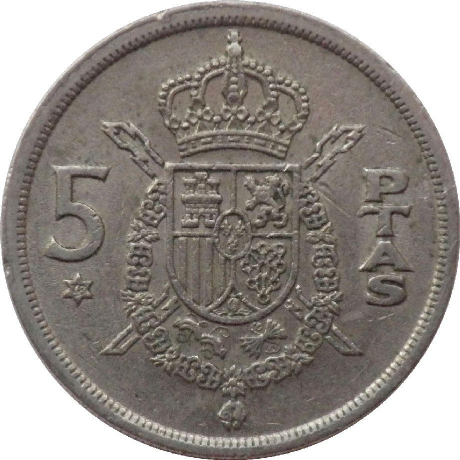 монета 5 песет Іспанія, 1975 — зображення 1
