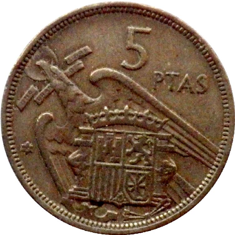 монета 5 песет Іспанія, 1957 — зображення 1