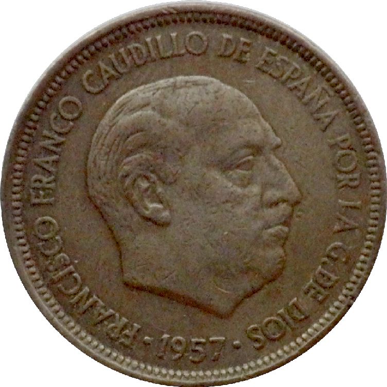 монета 5 песет Іспанія, 1957 — зображення 2